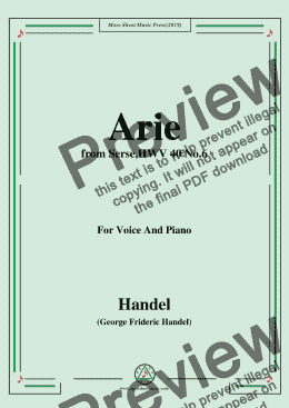 page one of Handel-Arie,from Serse,HWV 40 No.6,for Voice&Piano