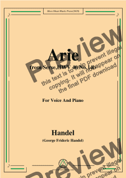 page one of Handel-Arie,from Serse,HWV 40 No.14b,for Voice&Piano