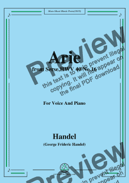 page one of Handel-Arie,from Serse,HWV 40 No.16,for Voice&Piano