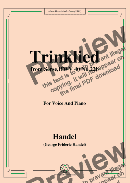 page one of Handel-Trinklied,from Serse,HWV 40 No.22b,for Voice&Piano