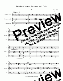 page one of Trio for Clarinet, Trumpet and Cello - Score and parts