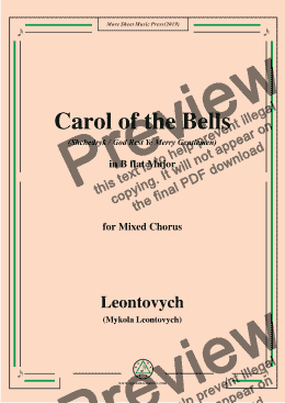 page one of Leontovych-Carol of the Bells(Shchedryk),in B flat Major,for Mixed Chorus