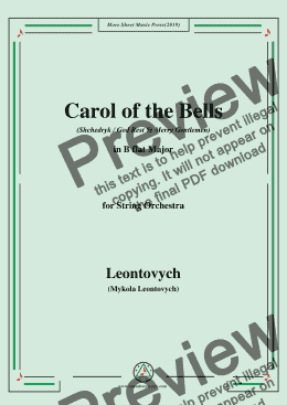 page one of Leontovych-Carol of the Bells(Shchedryk),for String Orchestra