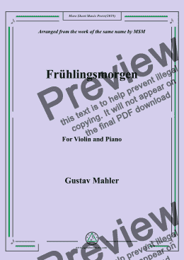 page one of Mahler-Frühlingsmorgen, for Violin and Piano