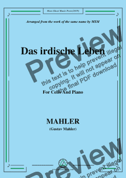 page one of Mahler-Das irdische Leben, for Cello and Piano