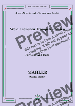 page one of Mahler-Wo die schönen Trompeten blasen, for Cello and Piano