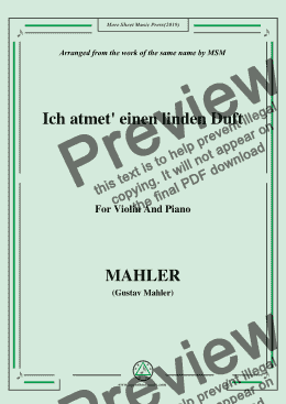 page one of Mahler-Ich atmet' einen linden Duft, for Violin and Piano