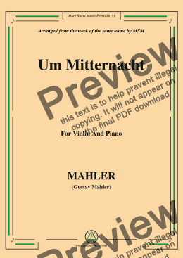 page one of Mahler-Um Mitternacht, for Violin and Piano