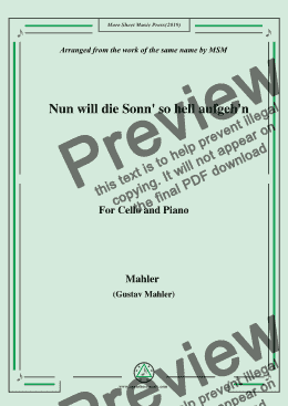 page one of Mahler-Nun will die Sonn' so hell aufgeh'n(Kindertotenlieder Nr. 1) , for Cello and Piano