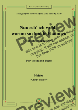 page one of Mahler-Nun seh' ich wohl,warum so dunkle Flammen(Kindertotenlieder Nr. 2) , for Violin and Piano