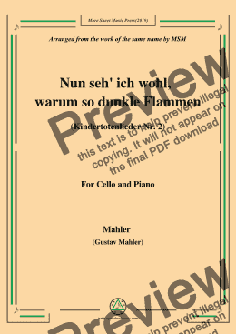 page one of Mahler-Nun seh' ich wohl,warum so dunkle Flammen(Kindertotenlieder Nr. 2) , for Cello and Piano