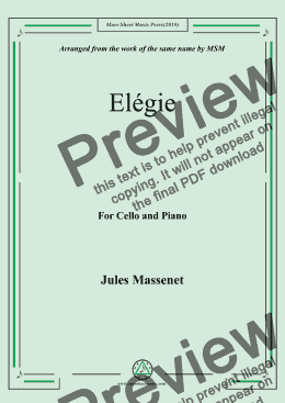 page one of Massenet-Elégie, for Cello and Piano