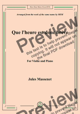 page one of Massenet-Que l'heure est donc brève, for Violin and Piano