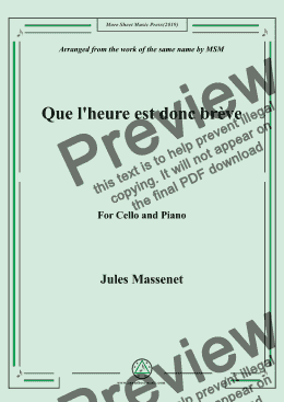 page one of Massenet-Que l'heure est donc brève, for Cello and Piano