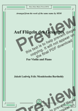 page one of Mendelssohn-Auf Flügeln des Gesanges,for Violin and Piano