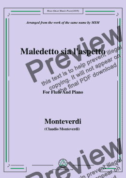 page one of Monteverdi-Maledetto sia l'aspetto, for Flute and Piano