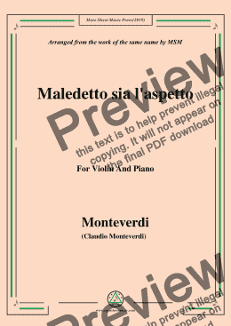 page one of Monteverdi-Maledetto sia l'aspetto, for Violin and Piano