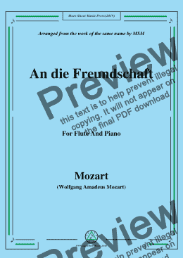 page one of Mozart-An die freundschaft,for Flute and Piano