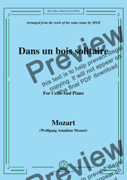 page one of Mozart-Dans un bois solitaire,for Cello and Piano