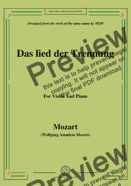 page one of Mozart-Das lied der trennung,for Violin and Piano