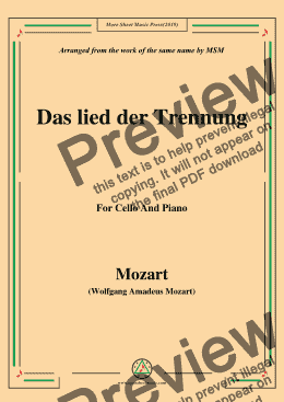 page one of Mozart-Das lied der trennung,for Cello and Piano