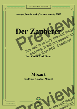 page one of Mozart-Der zauberer,for Violin and Piano