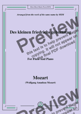 page one of Mozart-Des kleinen friedrichs geburtstag,for Flute and Piano