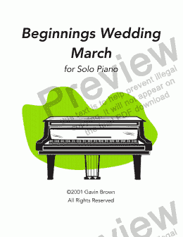 page one of Beginnings Wedding March for Solo Piano