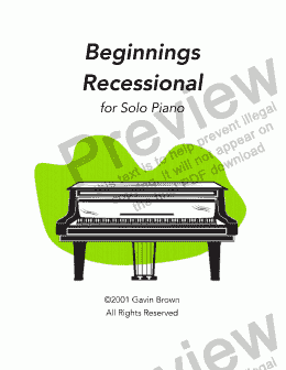 page one of Beginnings Recessional for Solo Piano