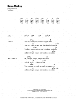 page one of Dance Monkey (Guitar Chords/Lyrics)