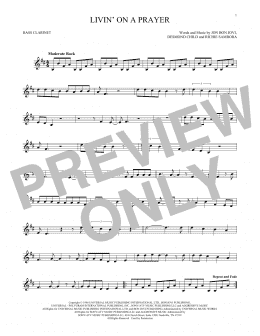 page one of Livin' On A Prayer (Bass Clarinet Solo)