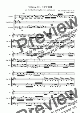 page one of Sinfonia 15 - BWV 801 - arr. for Alto Flute, English Horn and Bassoon
