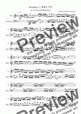 page one of Inventio 1 - BWV 772 - arr. for Flute and Harpsichord