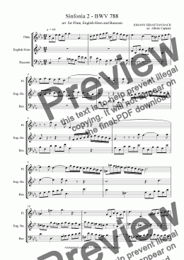 page one of Sinfonia 2 - BWV 788 - arr. for Flute, English Horn and Bassoon