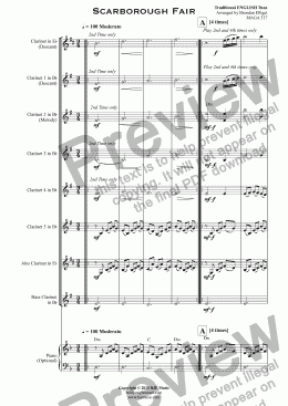 page one of Scarborough Fair - Clarinet Choir