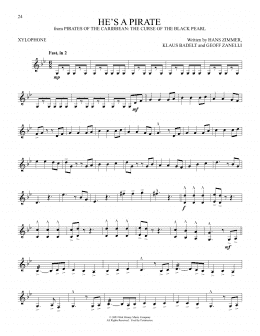 page one of He's A Pirate (from Pirates Of The Caribbean: The Curse Of The Black Pearl) (Xylophone Solo)