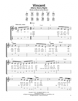 page one of Vincent (Starry Starry Night) (Easy Ukulele Tab)