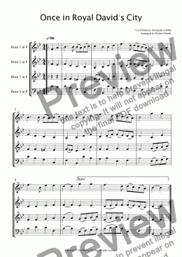 page one of Once in Royal David's City (for Horn Quartet)