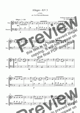 page one of Allegro - KV 3 - arr. for Flute and Bassoon