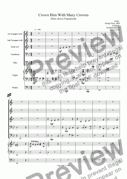 page one of Crown Him with many Crowns (Transposed for Brass Quintet)