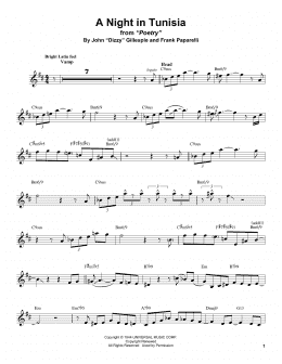 page one of A Night In Tunisia (Alto Sax Transcription)