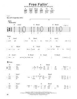 page one of Free Fallin' (Guitar Cheat Sheet)