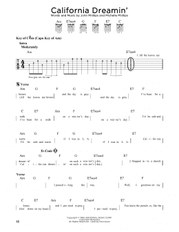 page one of California Dreamin' (Guitar Cheat Sheet)