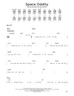 page one of Space Oddity (Guitar Cheat Sheet)