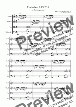 page one of Praeludium BWV 999 - arr. for string quartet