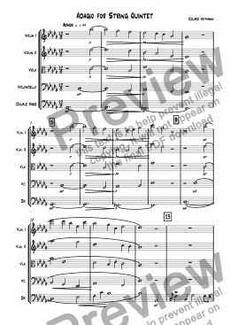 page one of Adagio for String Quintet - 1st Draft