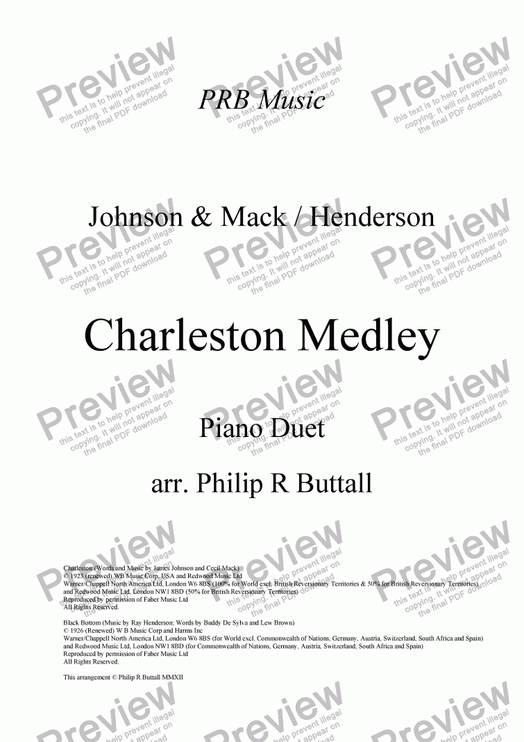 Charleston Medley (Piano Duet) - Download Sheet Music PDF file