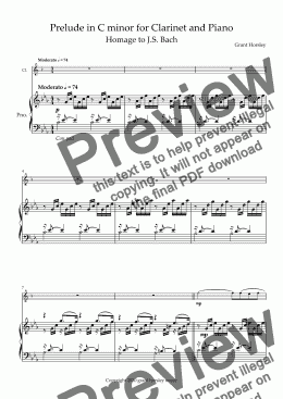 page one of Prelude in C minor- Clarinet and Piano-(Intermediate) Homage to JS Bach