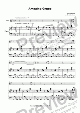 page one of Amazing Grace, Concert Solo for Viola and Piano