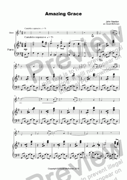 page one of Amazing Grace, Concert Solo for Oboe and Piano